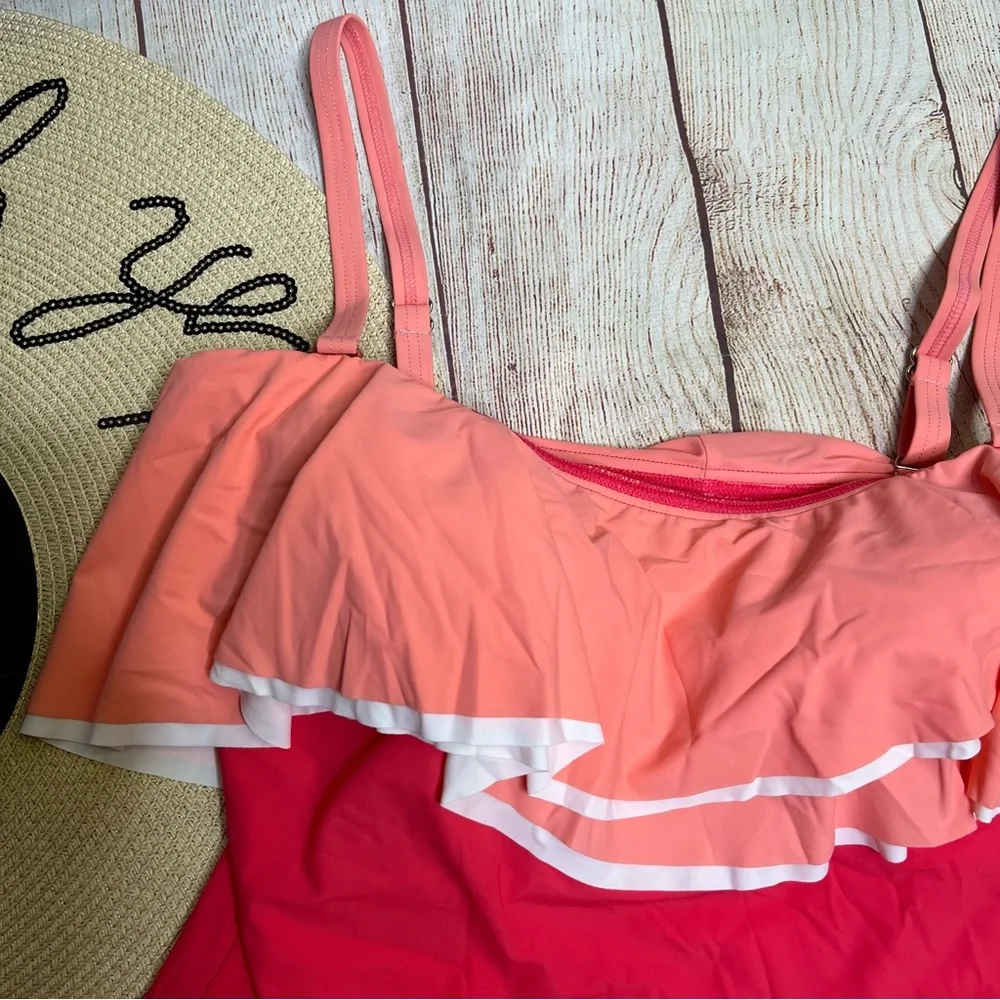 Coco Reef Contours Agate Petunia Ruffle Bandeau One Piece Swimsuit Size 12 - Picture 4 of 7